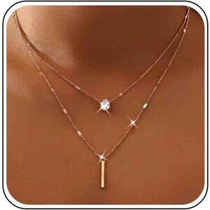 Layered Gold CZ Crystal Pendant Necklace for Women